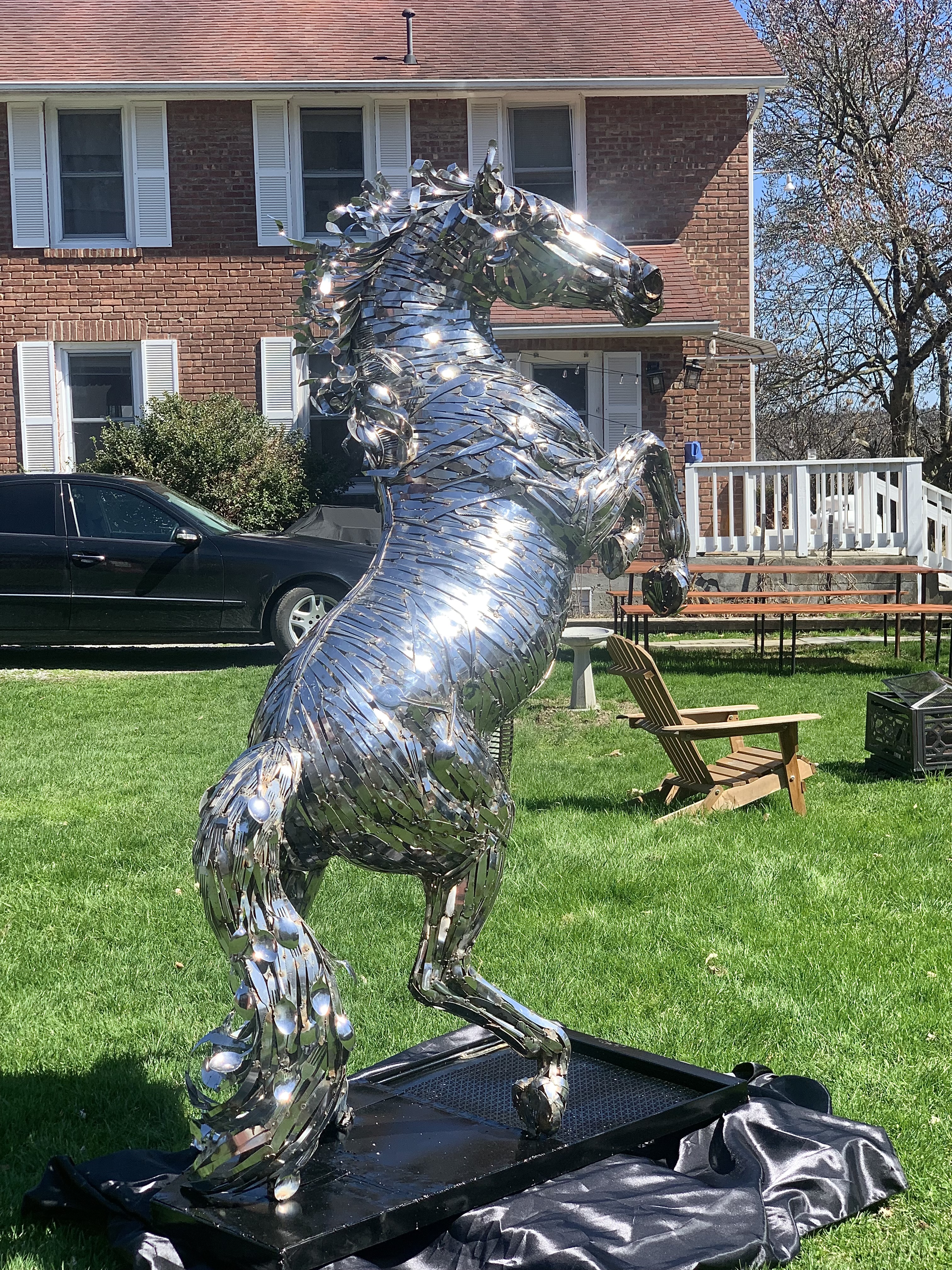 Ascent — polished steel rearing horse